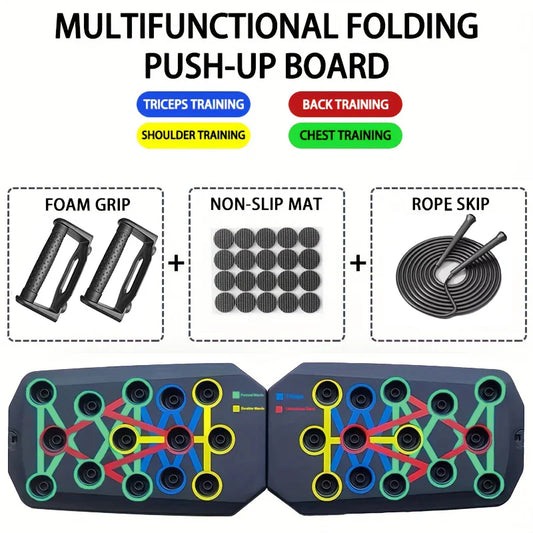 Push Up Board with Color-Coded Targets - Foldable Home Workout Equipment with Non-Slip Handles | Portable Push Up Bar System for Full Upper Body Training | Exercise Equipment for Women & Men